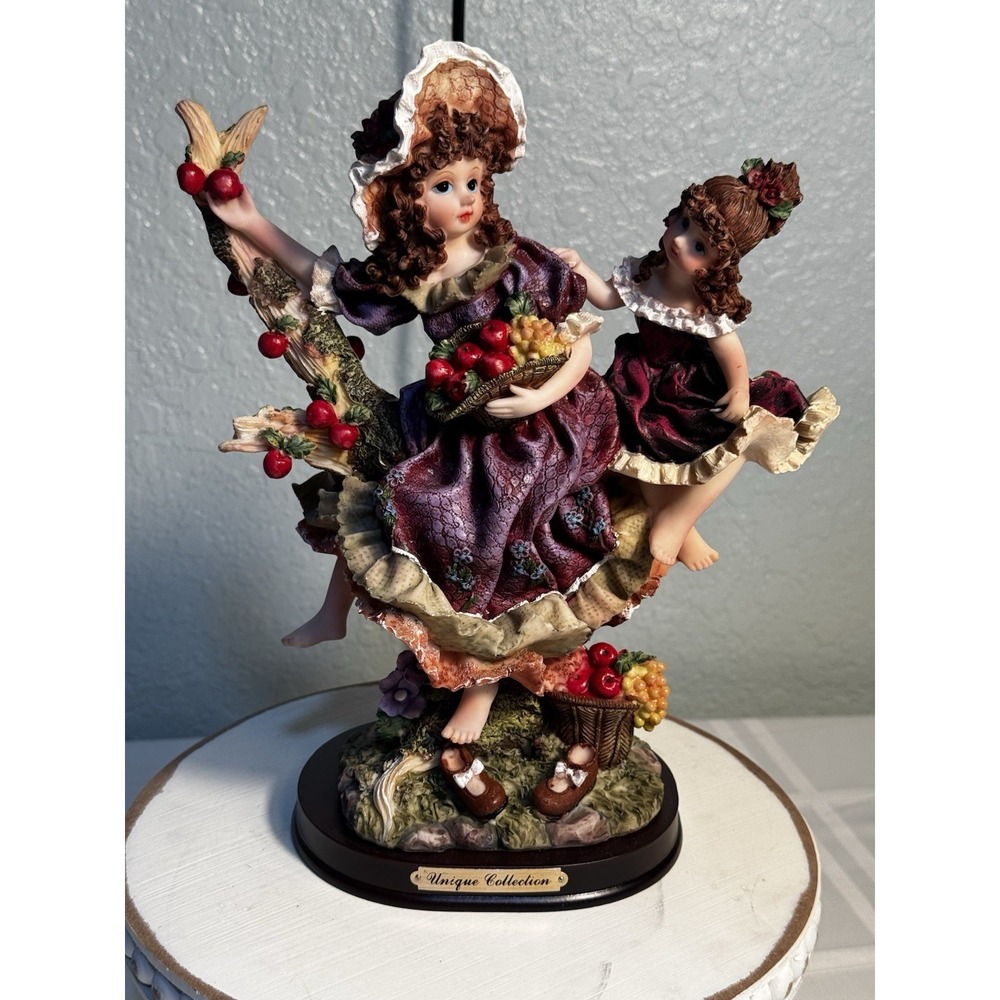 Unique VintageCollection Hand Painted 2 Victorian Girls On Tree Figurine 10.25in